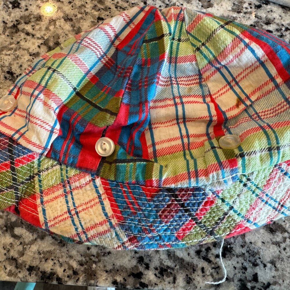 Vintage Toddler Madras Plaid Bucket Hat Preppy Kids Summer Hat - Picture 3 of 5